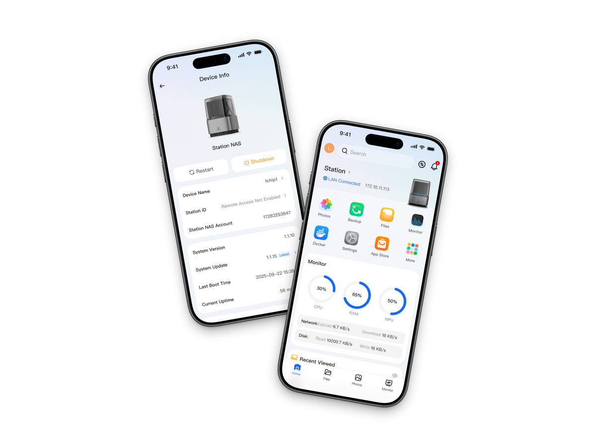 StationNAS mobile app screens